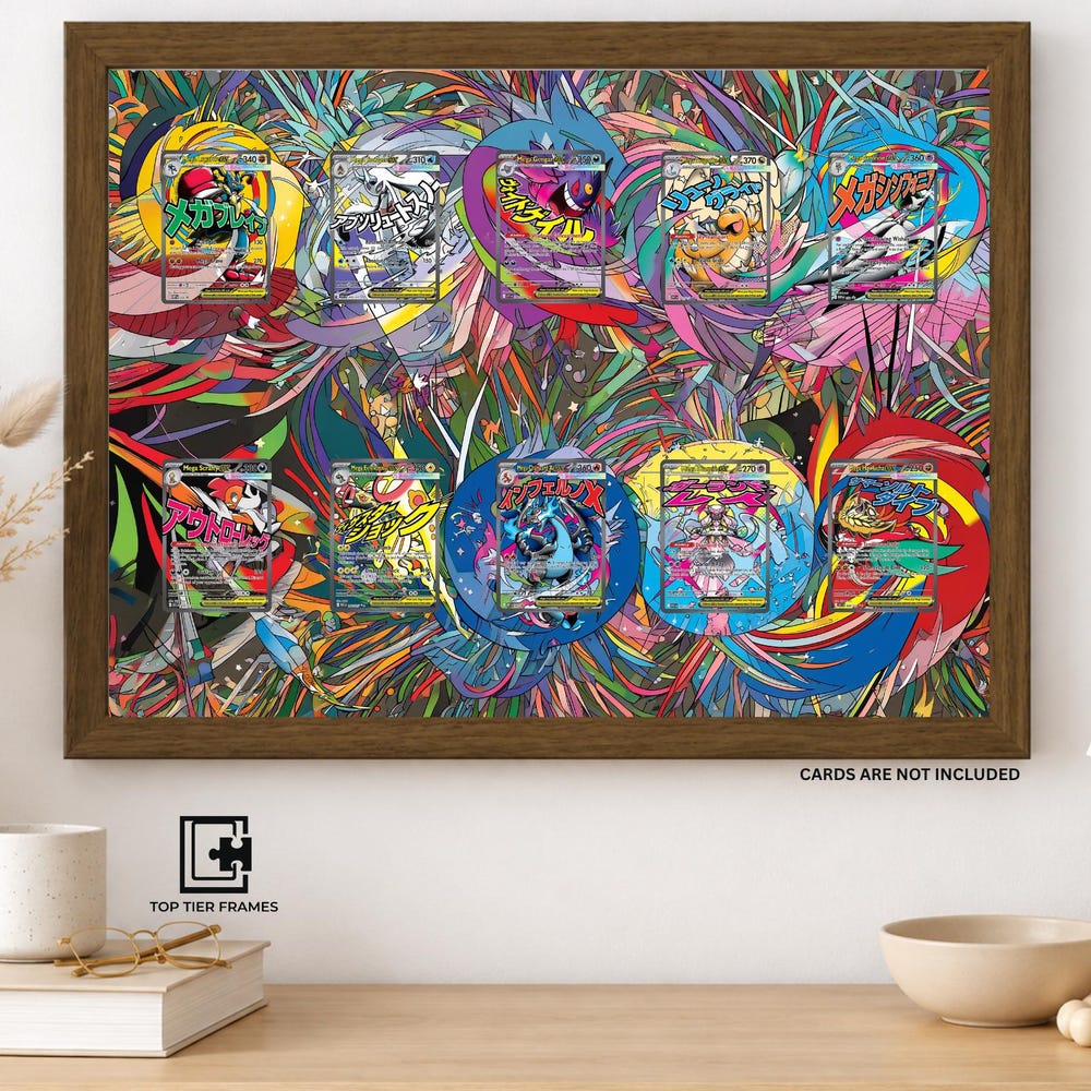 Mega Evolution 10-Card Display Frame | Pokemon Card Display Case | 20x16 Multi Card Wall Holder | PSA Graded Slab Gift