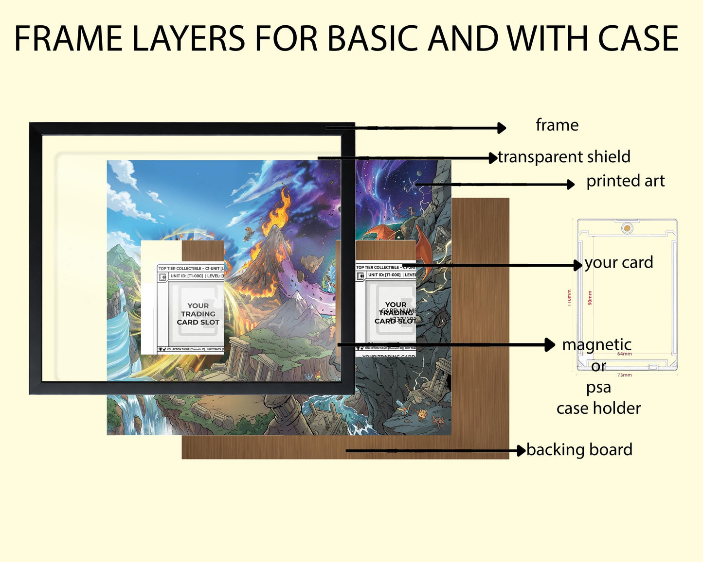 Premium Frame for Charizard and Mewtwo | 10x8 Graded Slab or Raw Card Display | Extended Art Wall Decor