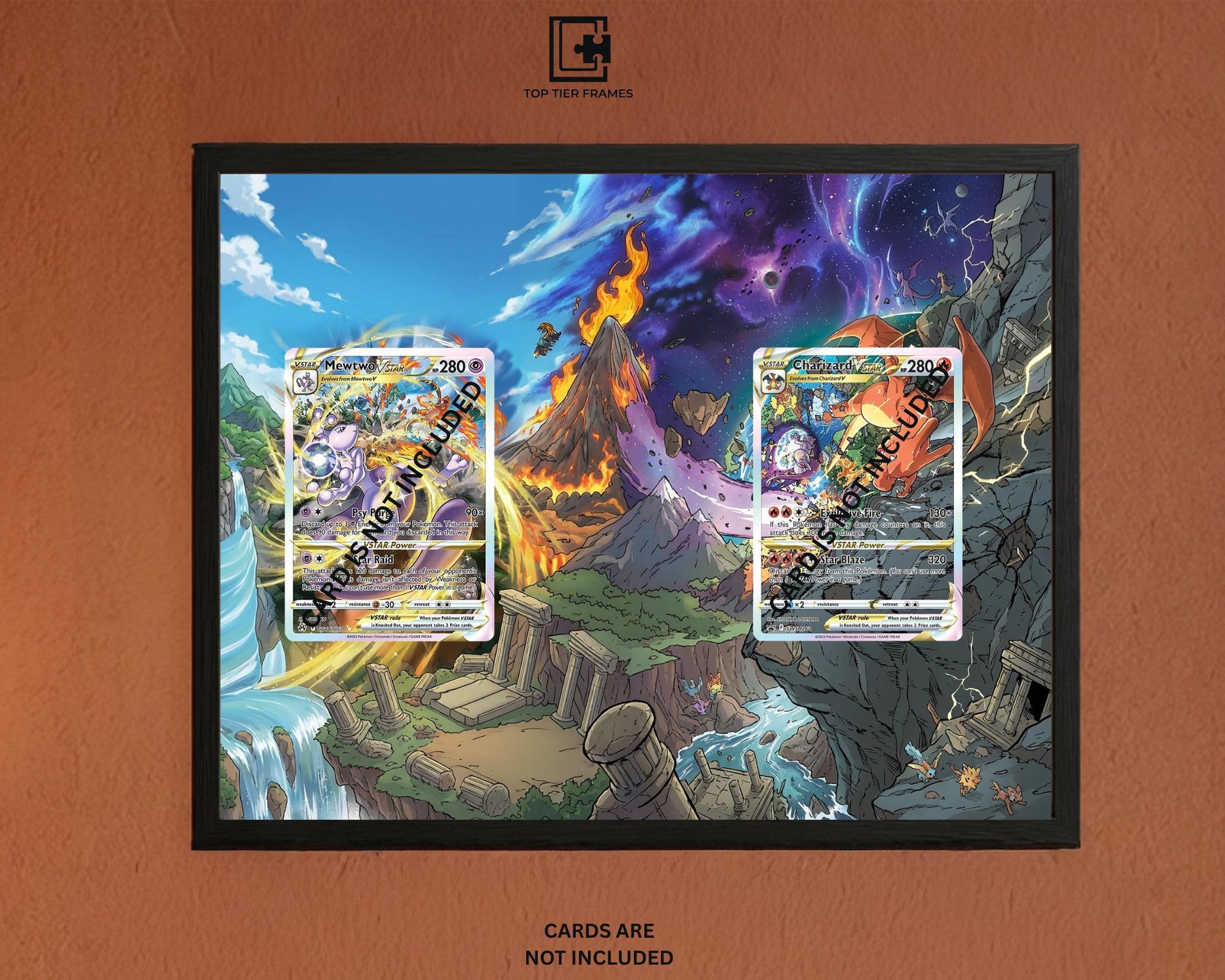 Charizard and Mewtwo Pokémon TCG card display frame - extended art wall decor