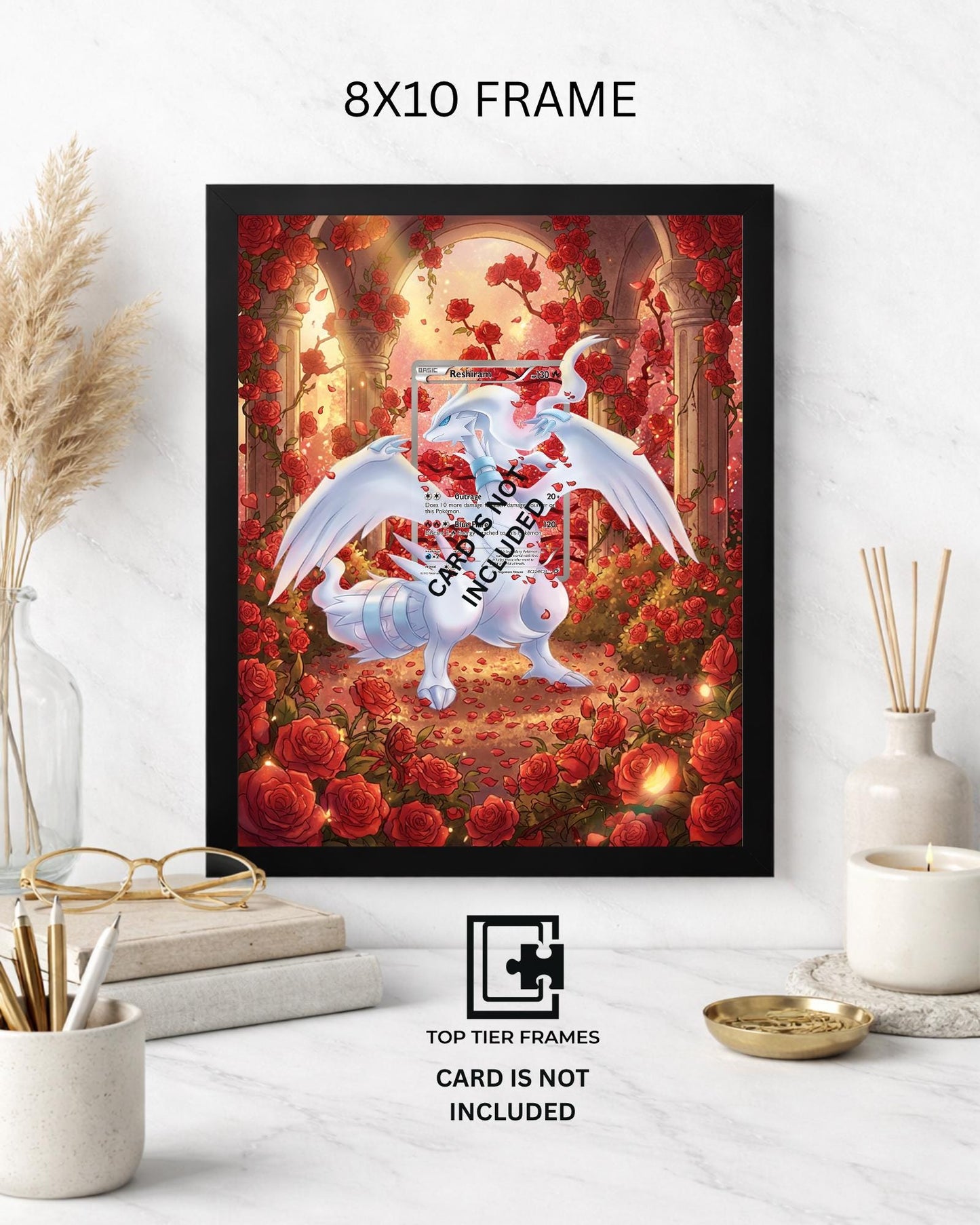 Reshiram Rose Pokémon TCG card display frame - extended art wall decor