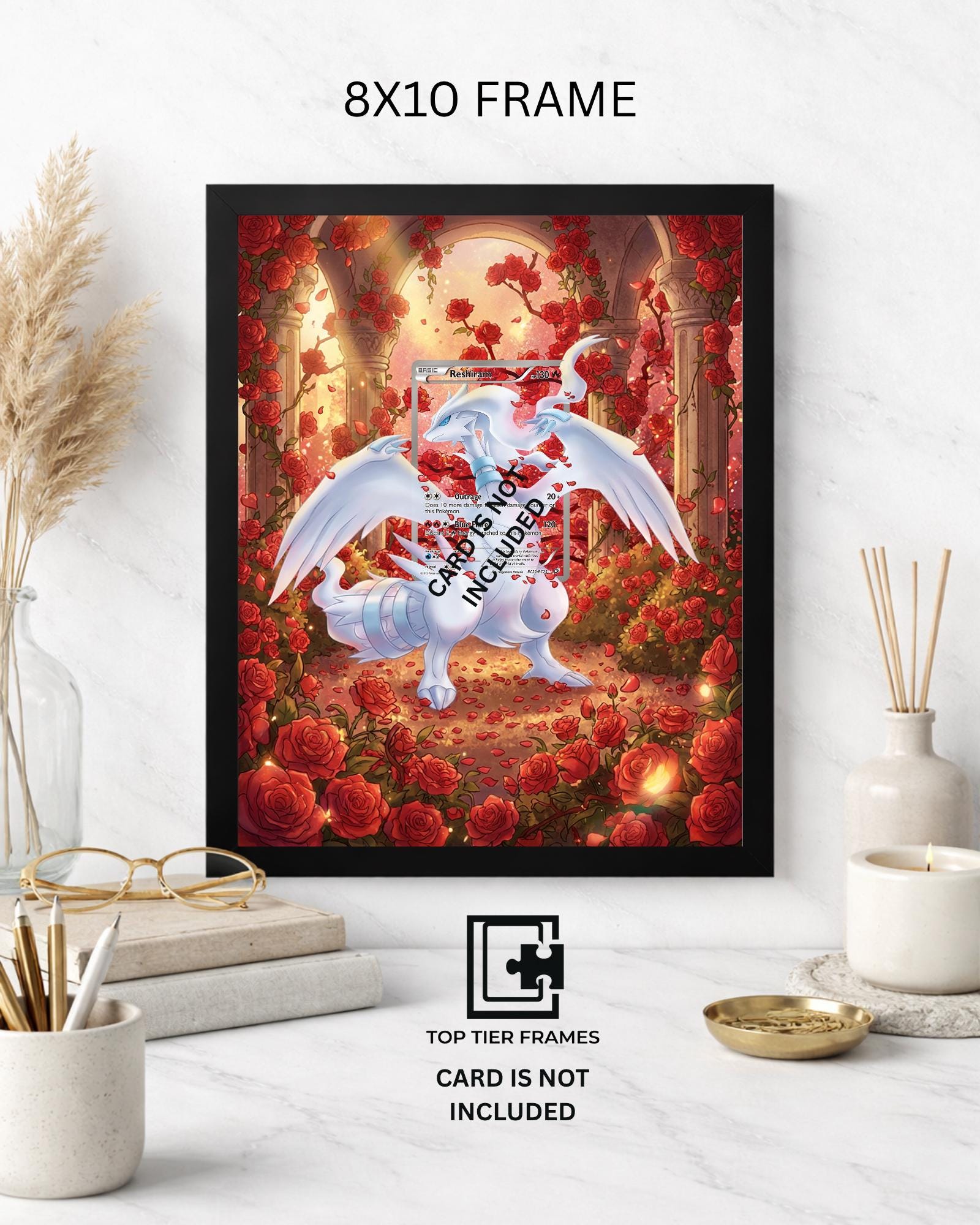 Reshiram Rose Pokémon TCG card display frame - extended art wall decor