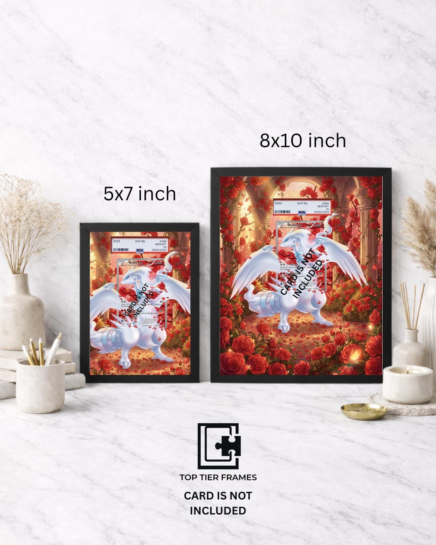 Premium Frame for Reshiram Rose | 8x10 / 5x7 Graded Slab or Raw Card Display | Extended Art Wall Decor