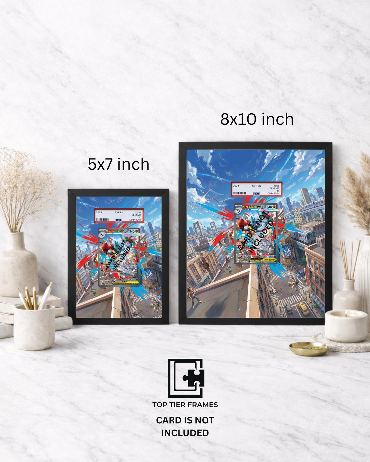 Premium Display Frame for Mega Lucario Ex #179/132 | Compatible with Mega Evolution | 8x10 & 5x7 Graded Slab or Raw Card Showcase