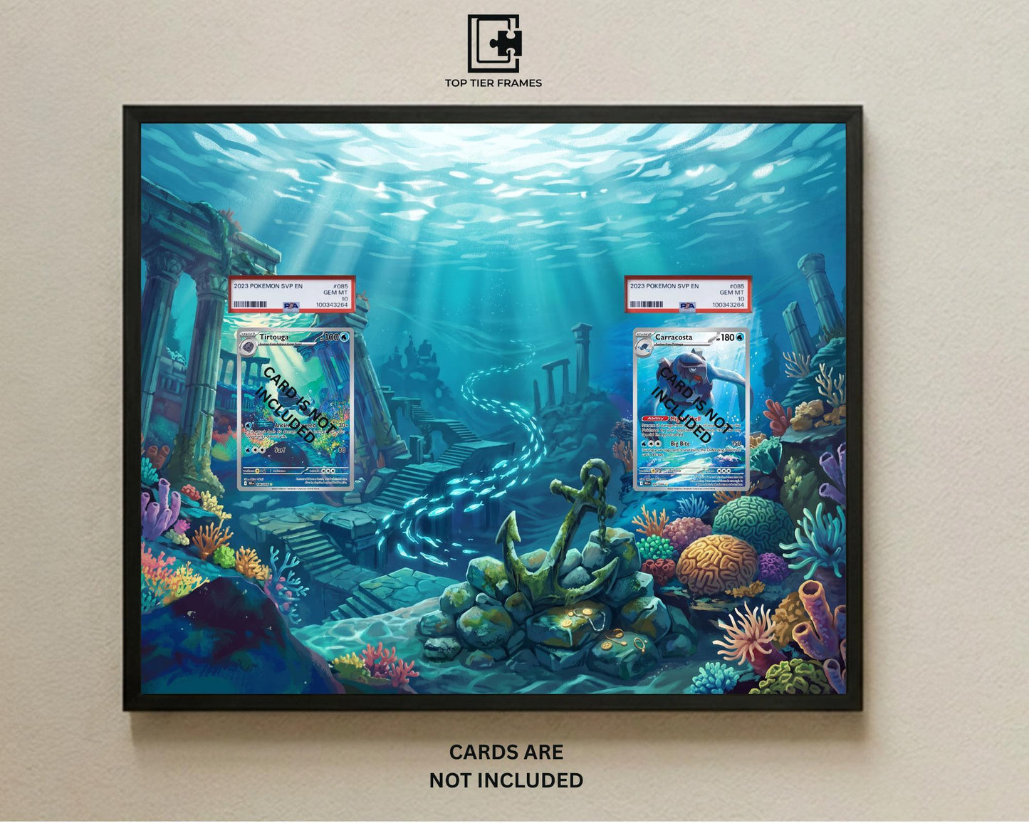 Premium 2-Card Wall Display Frame for Tirtouga and Carracosta From Black Bolt | 16x12 Multi-Card Holder | Extended Art Starter Gallery Frame