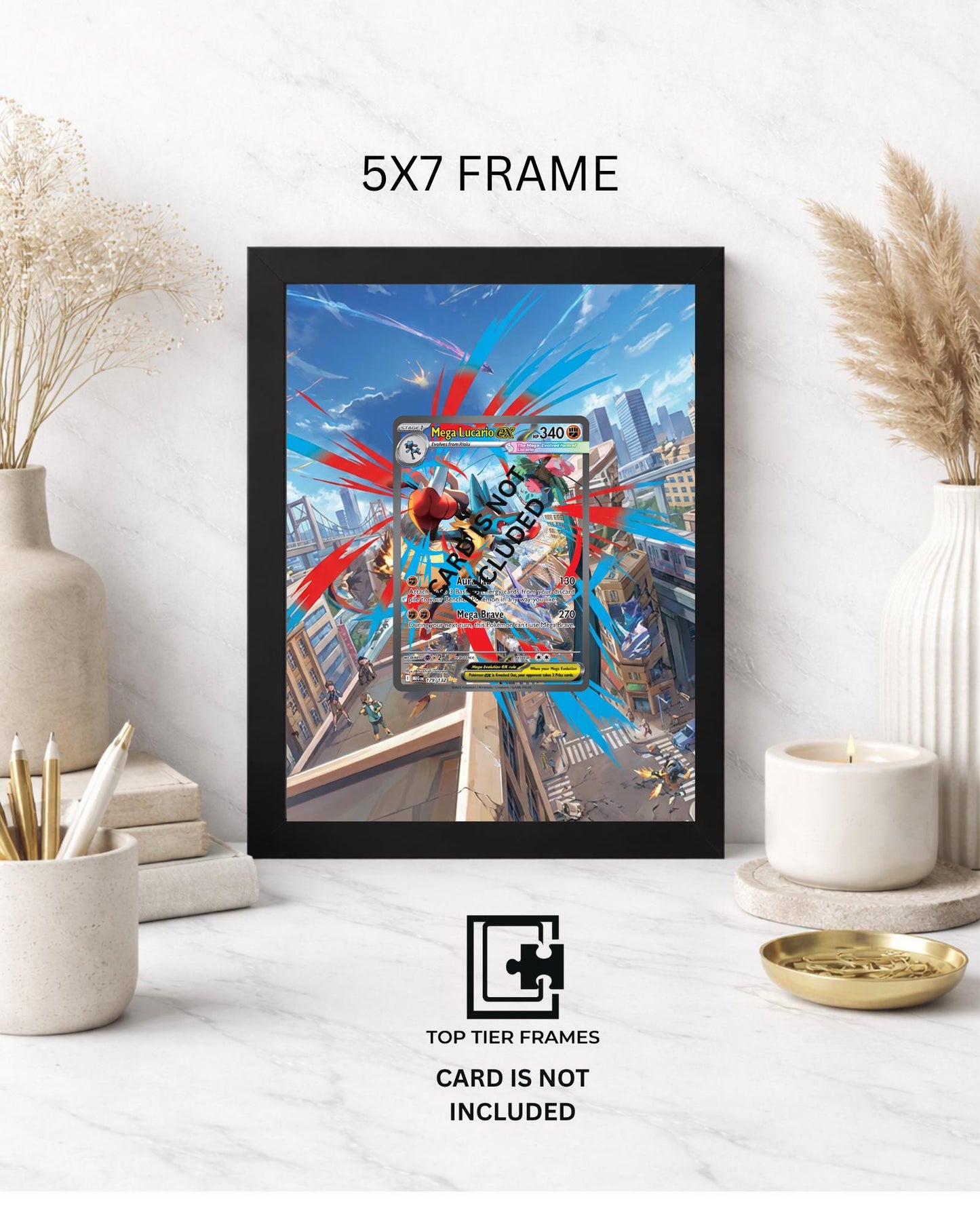 Premium Display Frame for Mega Lucario Ex #179/132 | Compatible with Mega Evolution | 8x10 & 5x7 Graded Slab or Raw Card Showcase