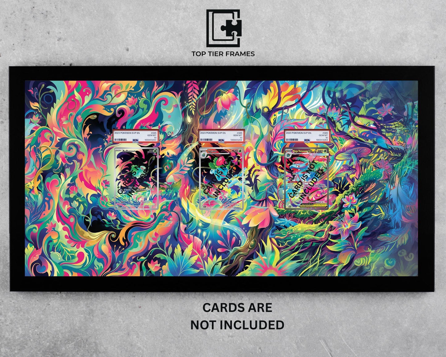 Premium Frame for 3-Cards First Partner Bulbasaur Evolution Line TCG - Panoramic Collector Wall Decor - 22x11 Inch