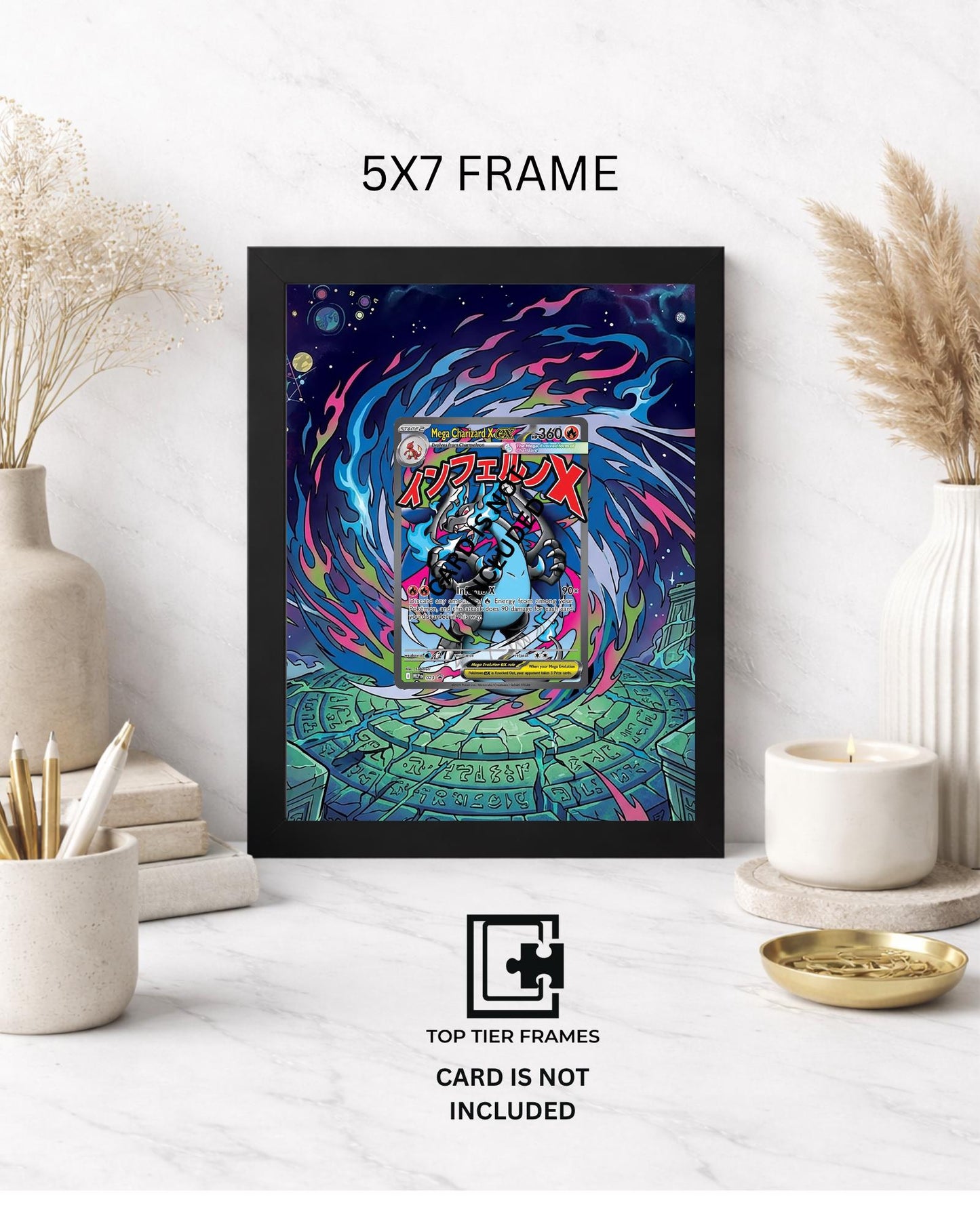 Art Display Frame for Mega Charizard X EX | Dragon Fire Gallery Showcase | Accessory for Pokemon TCG